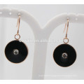 Luxury black enamel round rose gold plated earring with crystal